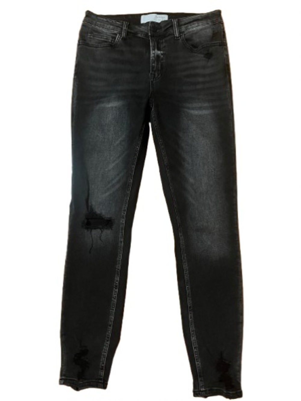 Bridge by Gly Mid Rise Ankle Skinny Black Distressed Denim Jeans Size 29